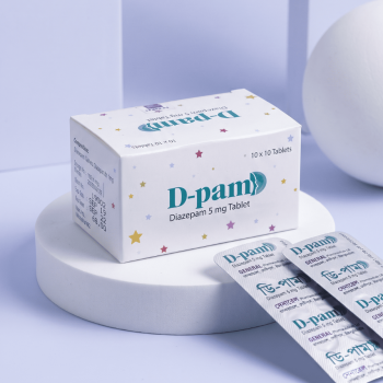 D-Pam 5 mg diazepam tablet box with branded blister packs