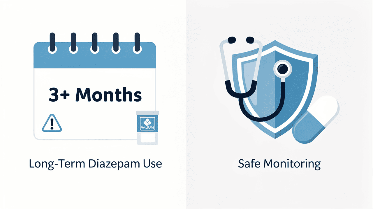 Is Diazepam safe for long-term use? Infographic on Diazepam monitoring.