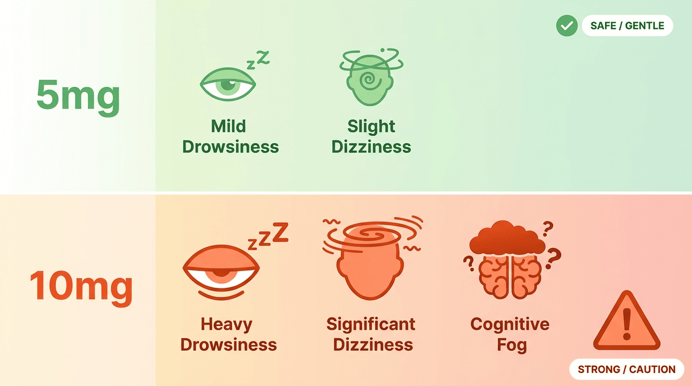 Chart showing the increased side effects of Diazepam 10mg compared to 5mg.