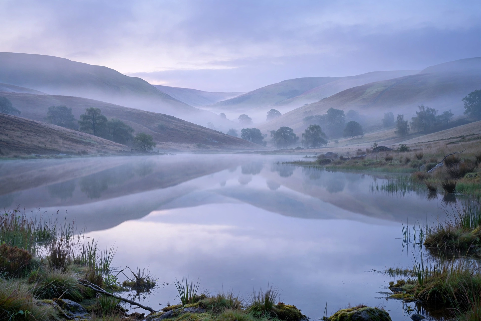 Calm misty lake at dawn, symbol of safe calm without mixing diazepam and alcohol